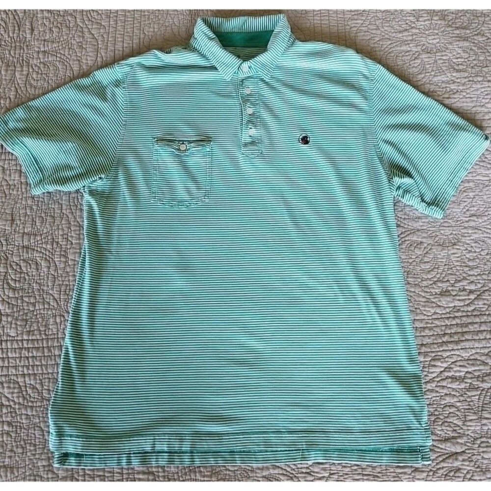 Southern Proper Mens XL Short Sleeve Cotton Pocket Polo Teal Striped